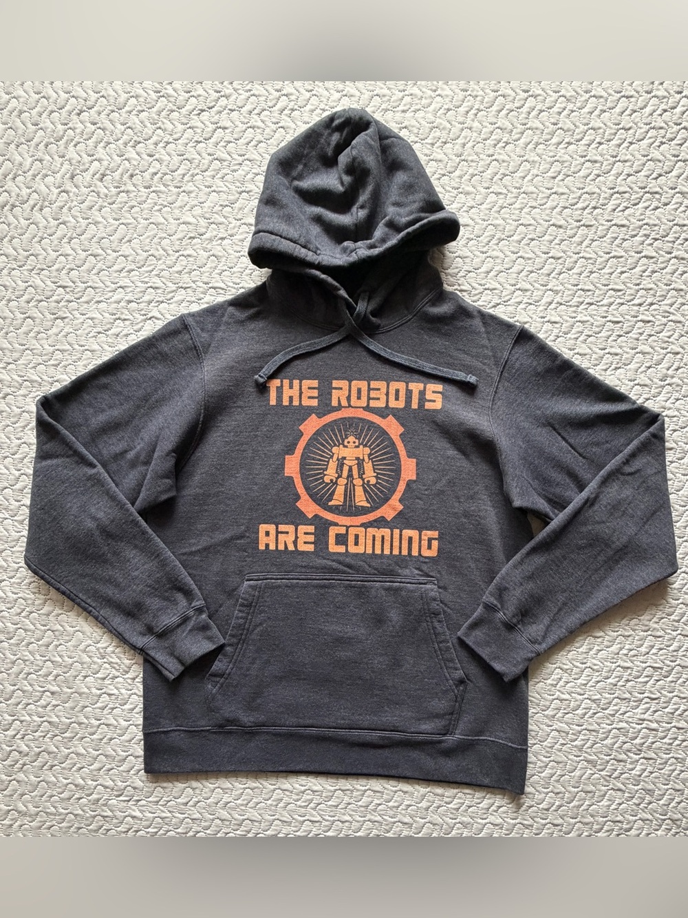 Port & Company The Robots Are Coming Graphic Hoodie Mens Medium Gray Orange